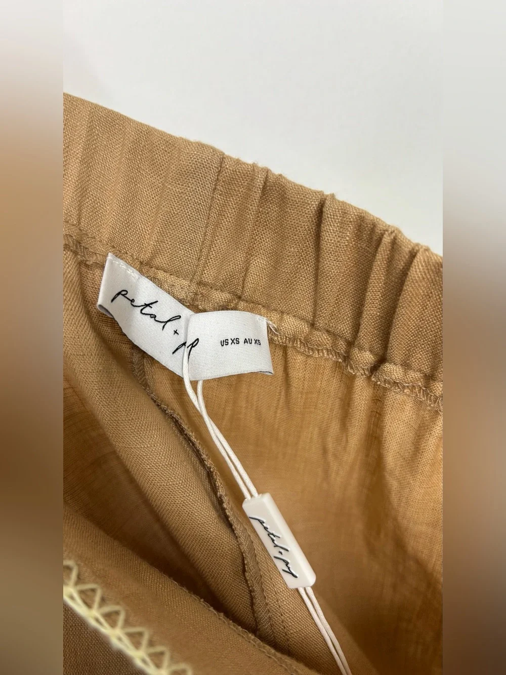Petal & Pup Odette Linen Maxi Skirt Camel Tan XS NWT 100% Linen Contrast Stitch